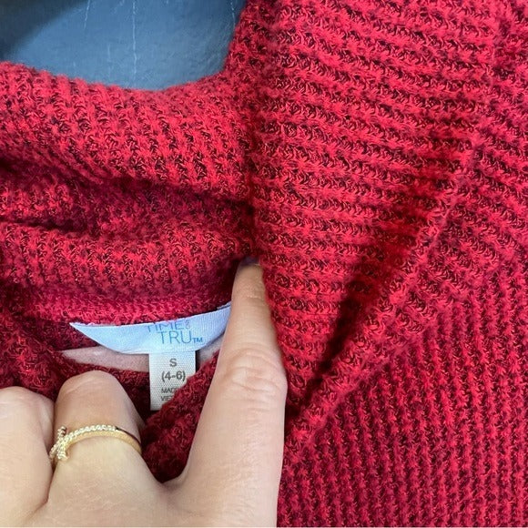 Time and Tru Red Waffle Knit Cowl Neck Sweater Small