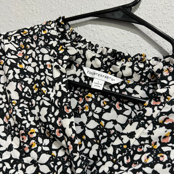 Counterparts Black Long Sleeve Floral V-Neck Blouse Large