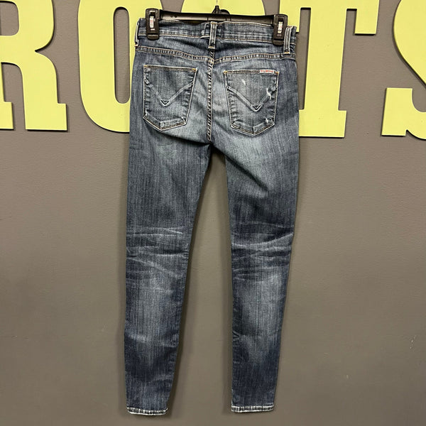 Hudson Mid Rise Distressed Dark Wash Skinny Jeans Size 25