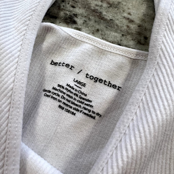 Better Together White Ribbed V-Neck Brami Size Large