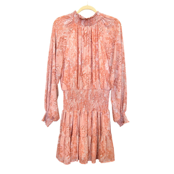 Flying Tomato Smocked Pink Long Sleeve Animal Print Ruffle Mini Dress Large