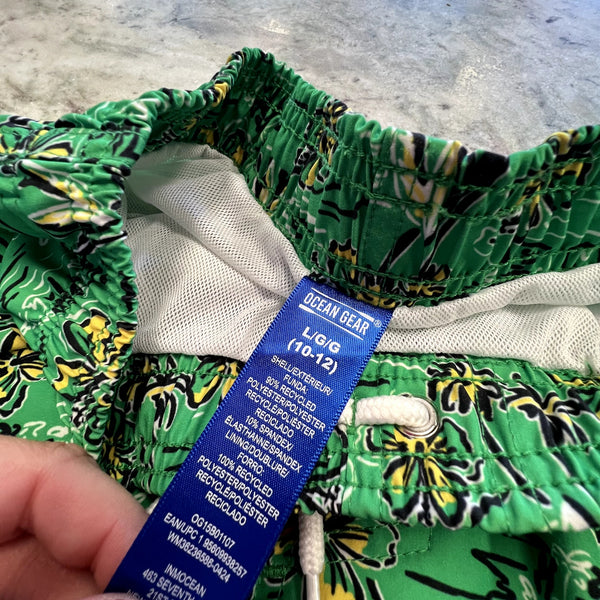 Ocean Gear Floral Tropical Green Swim Trunks Boys Size Large (10/12)