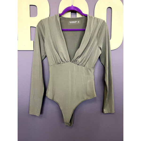 Abercrombie & Fitch Olive Green Plunge Neckline Soft Bodysuit Size Large