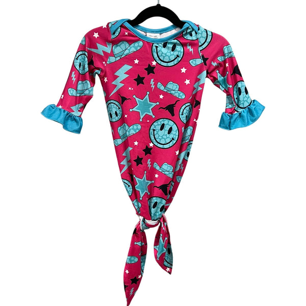 NWOT Girls Western Happy Pink + Turquoise Sleep Gown One Size