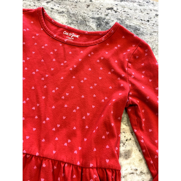 Cat & Jack Girls Red Heart Long Sleeve Dress Large (10/12)