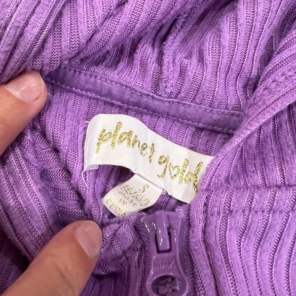 Planet Gold Girl's Ribbed Purple Hooded Jacket Small