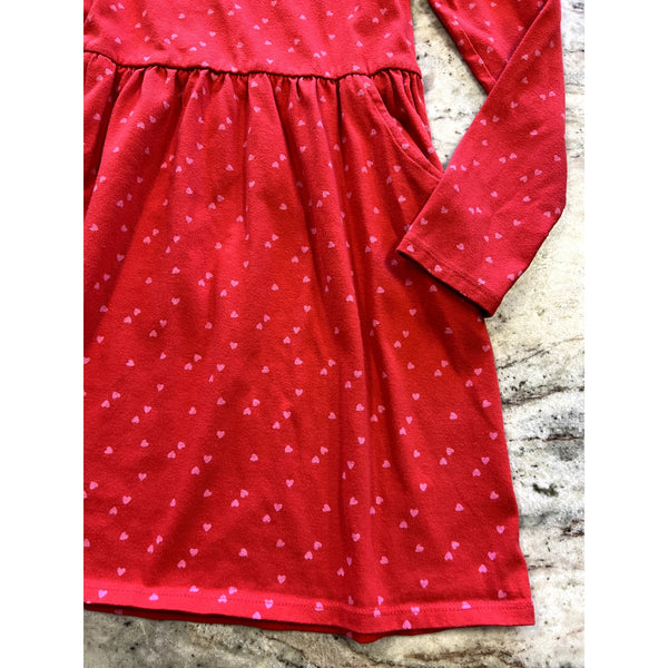 Cat & Jack Girls Red Heart Long Sleeve Dress Large (10/12)