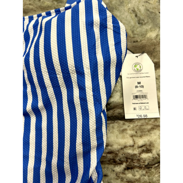 NWT Time & Tru Textured Striped Blue One Piece Swimsuit Size Medium