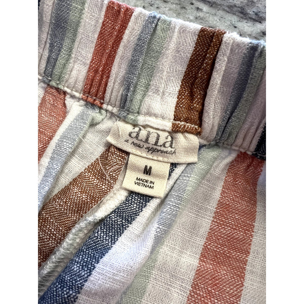 ANA Striped Linen Cropped Beach Pants Size Medium