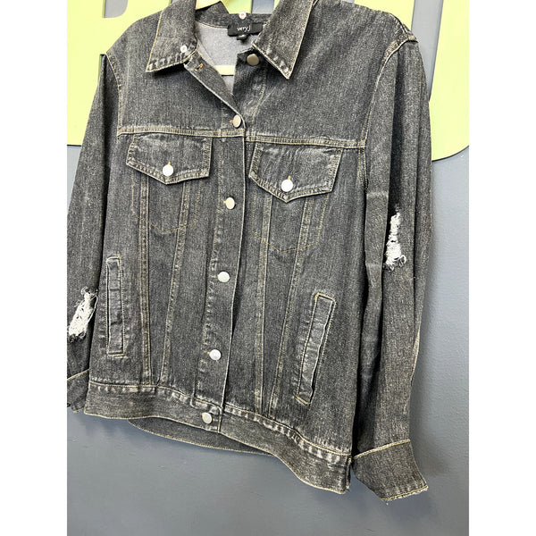 Very J Black Denim Button Down Jacket Size Medium
