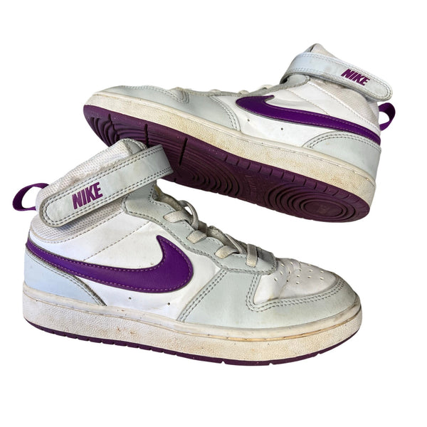Nike Girls Court Borough Mid 2 Purple + White Velcro Sneakers Size Youth 2