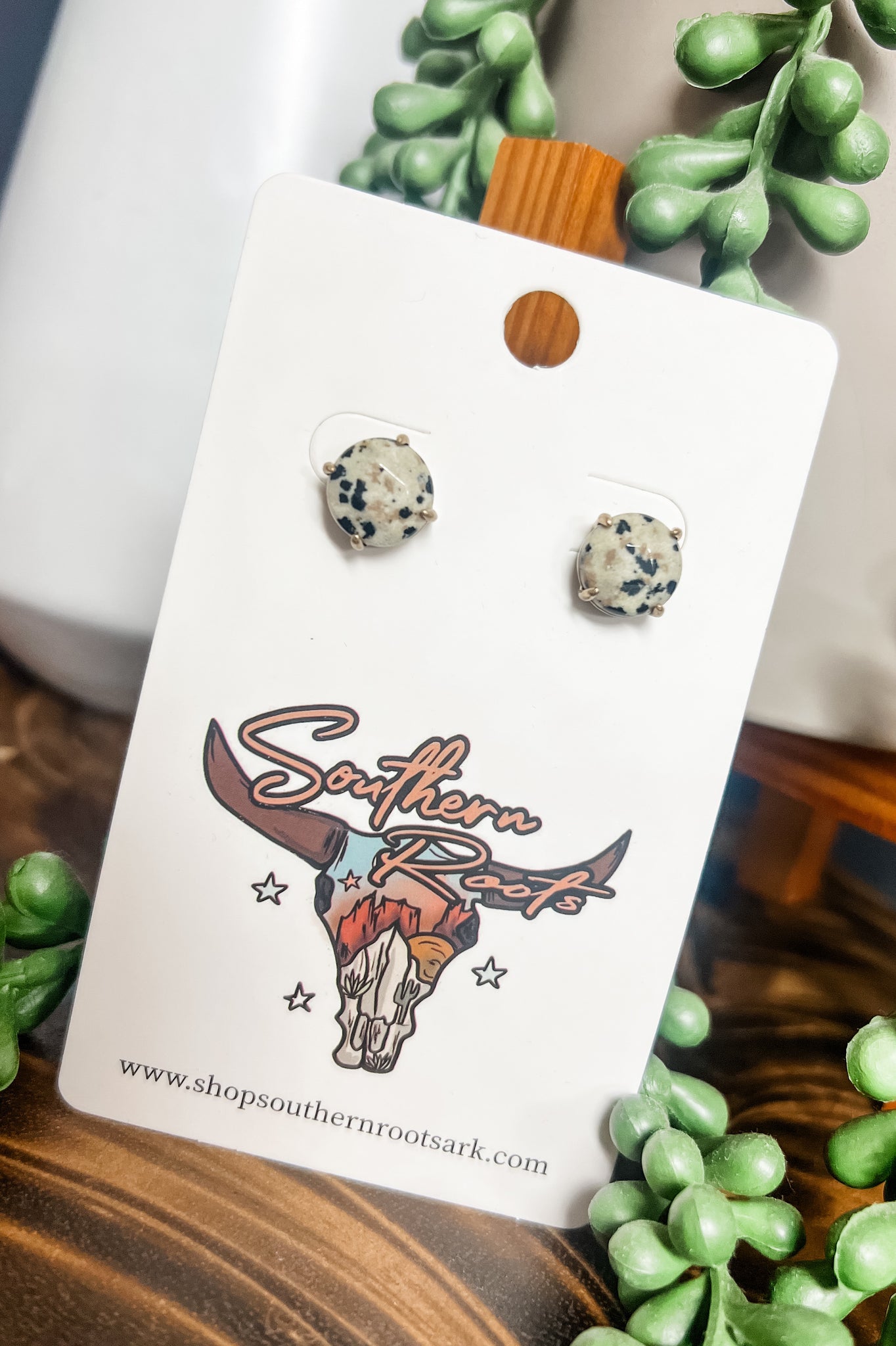 Dalmatian Natural Stone Stud Earrings