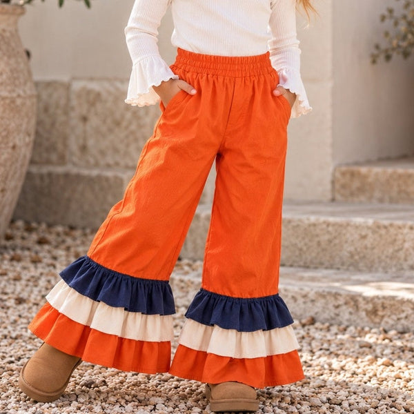 Girls Orange + Blue Ruffle Pants Size 2T