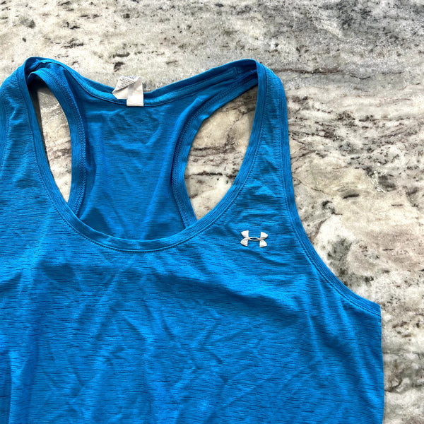 Under Armour Loose Fit Heat Gear Racerback Blue Tank Size Medium