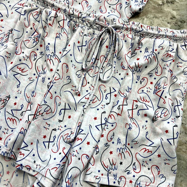 Flamingo Red + Blue Butter Soft Pajama Set Size Medium