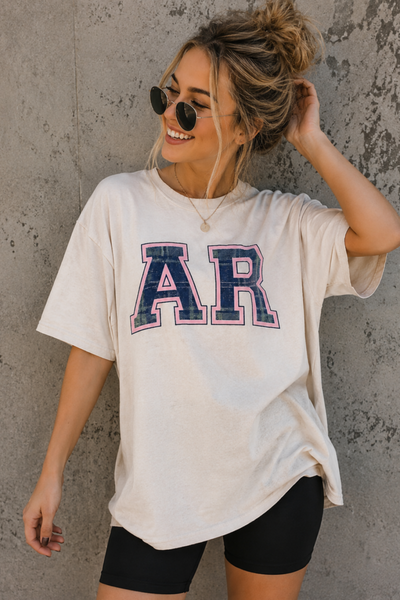 LivyLu AR Pink Plaid Thrifted Tee