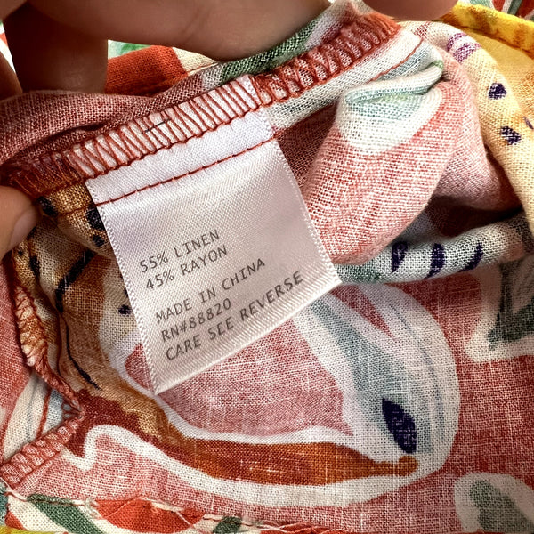 Rachel Roy Orange Tropical Linen Short Sleeve Button Down Size Large