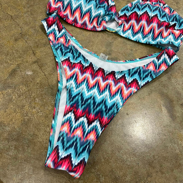 Women's Red + Blue Tribal Cheeky Bikini Set Medium