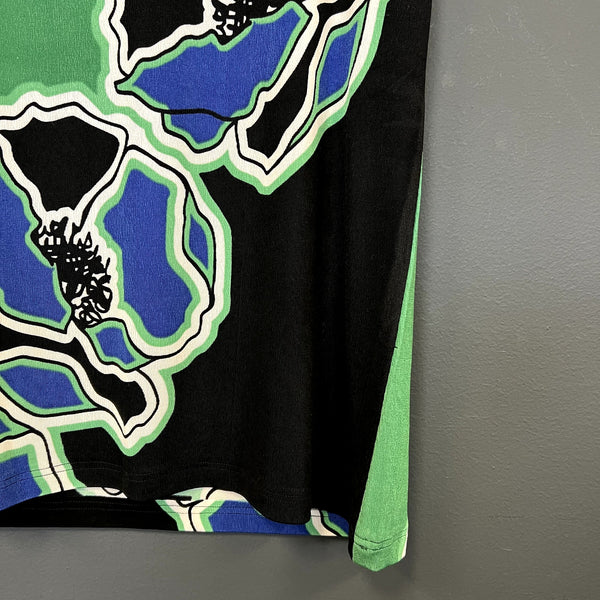 Chico's Travelers Collection Blue + Green Floral Blouse Size 12/14