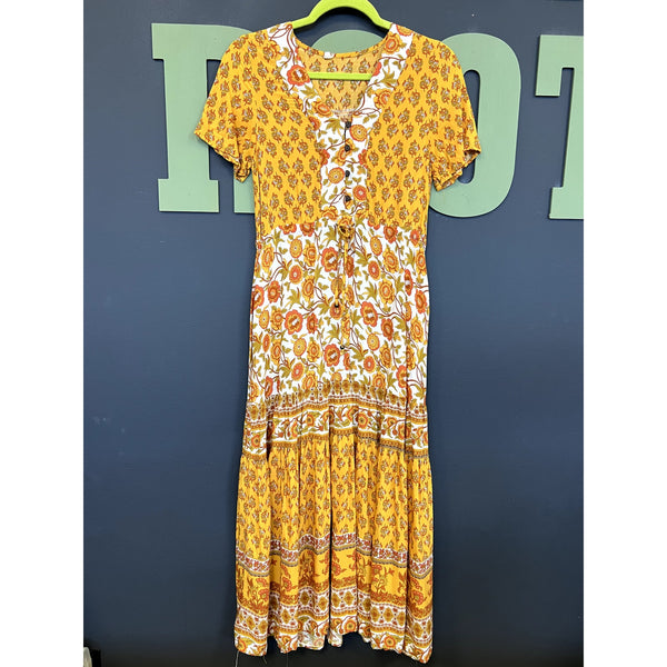 Women's Mustard Floral Maxi Dress Size Small