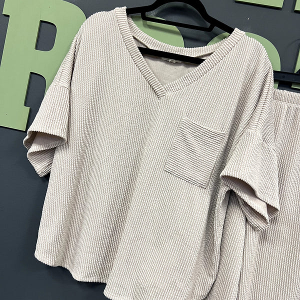 Women's Taupe Two Piece Ribbed Lounge Set Size 2XL