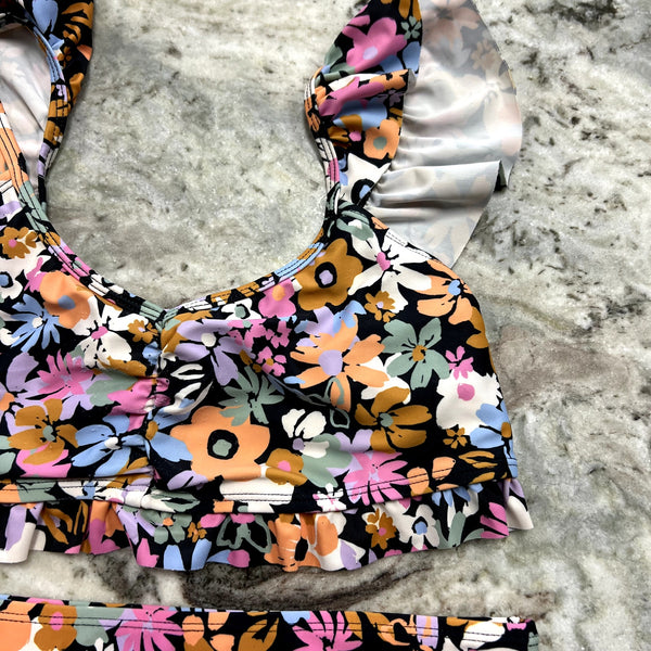 Girls Black Floral Bikini Size Youth Large
