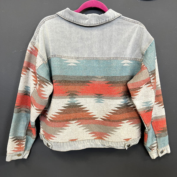 Women's Aztec + Denim Button Down Coat Size S
