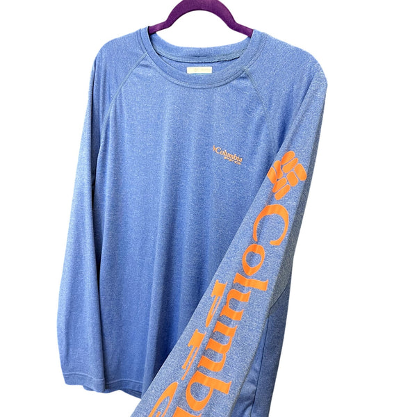 Colulmbia PFG Light Blue + Orange Moisture Wicking Long Sleeve Fishing Shirt Med