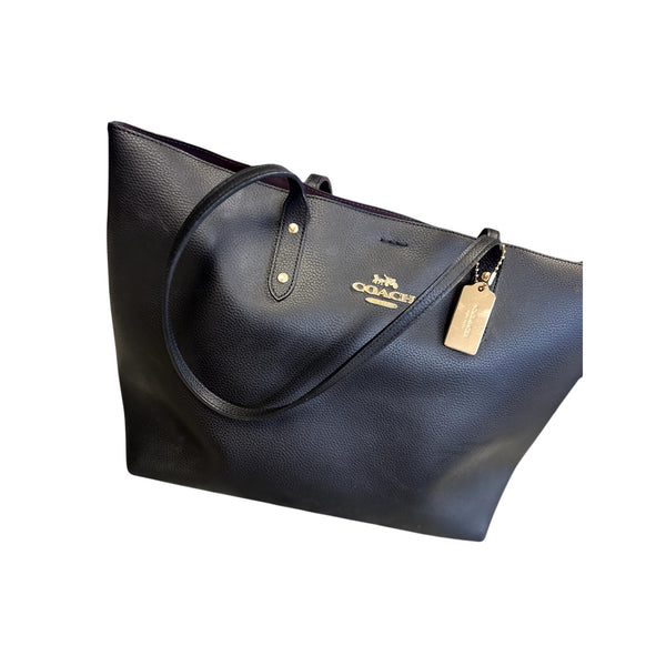 Coach City Zip Tote Bag Black Pebbled Leather