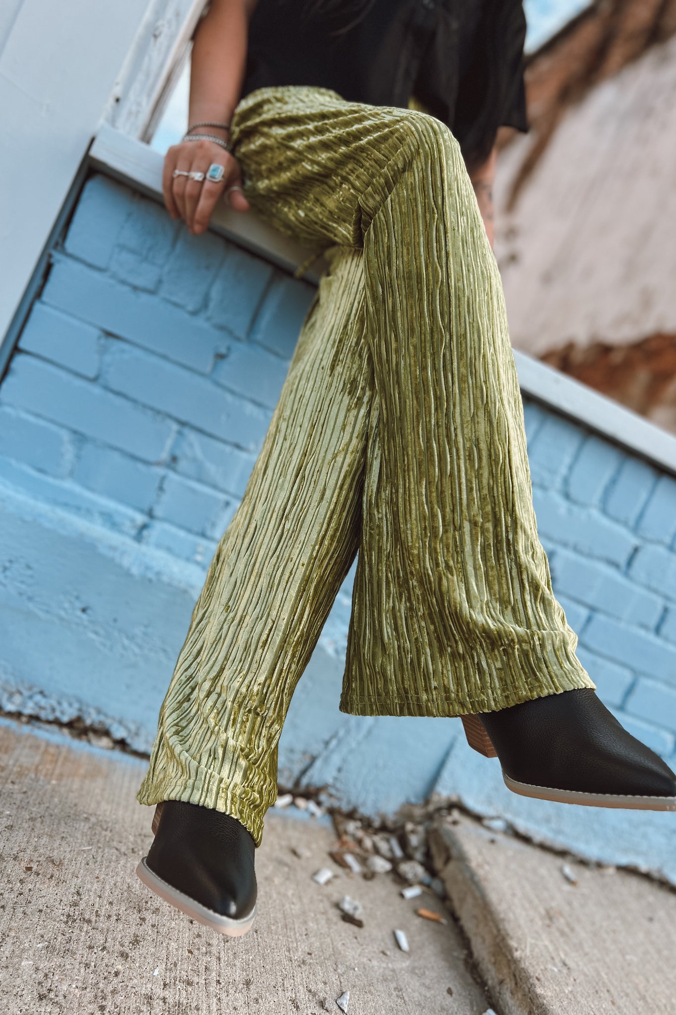 Forrest Moss Velvet Wide Leg Pants