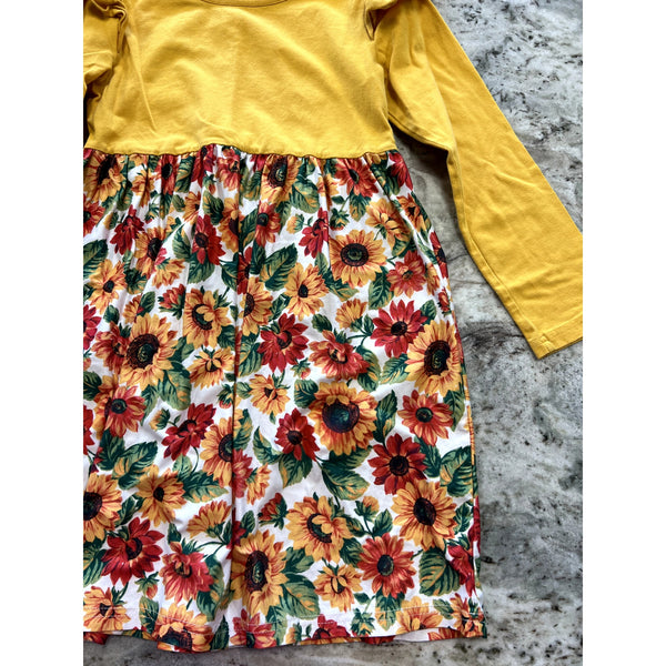 Girls Long Sleeve Mustard Sunflower Dress Size Youth Medium