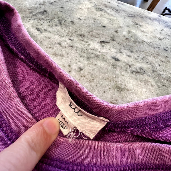 Women's Boho Garment Dyed Purple Mixed Pattern Oversized Pullover Size M/L
