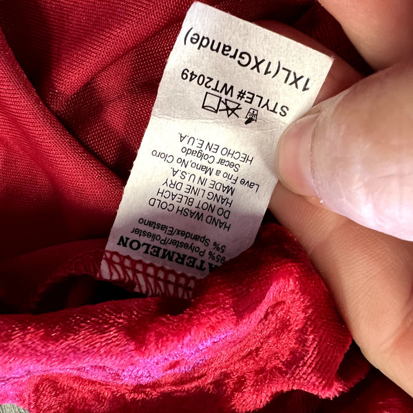 NWOT Crushed Red Velvet Open Shoulder Long Sleeve Blouse 1XL