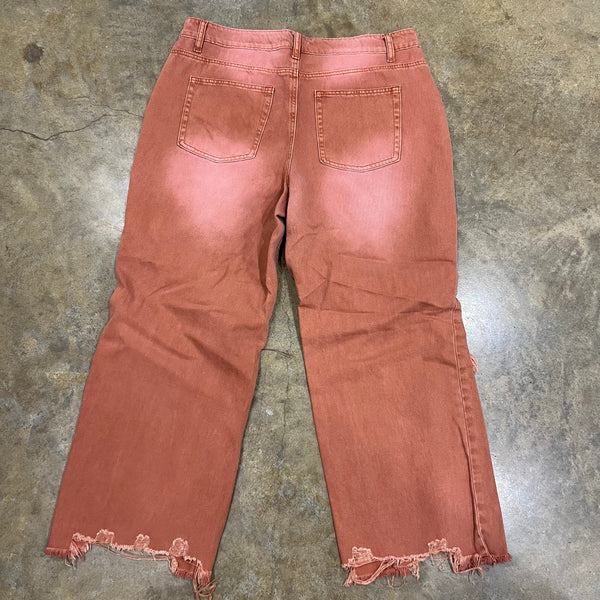 Zenana Rust Acid Wash Distressed Cropped Jeans Size 32