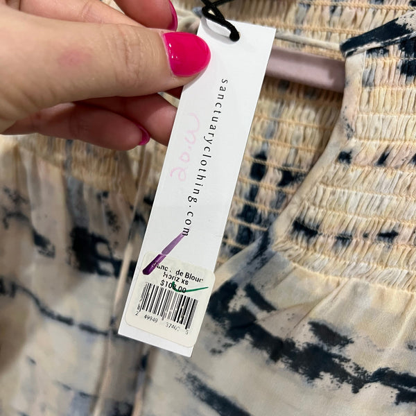 NWT Sanctuary Lightweight Long Sleeve Boho Blouse Cream + Blue X-Small