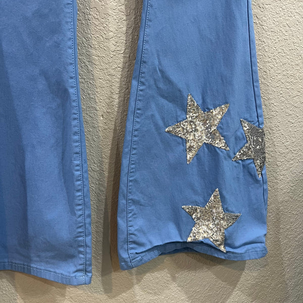 Judith March Sequin Star Print Patch Flare Jeans Size XL