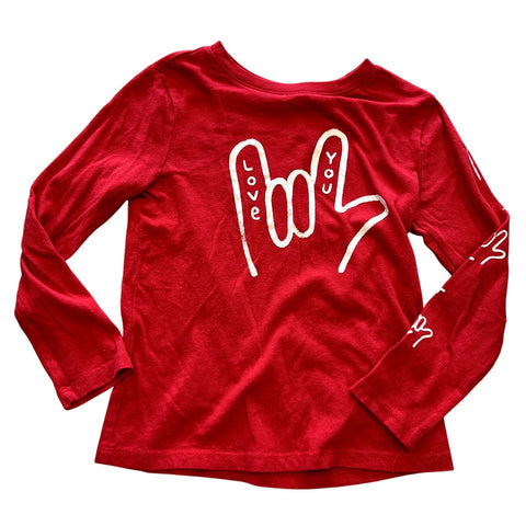 Old Navy Girls Red Love You Sign Language Long Sleeve Graphic Tee 5T
