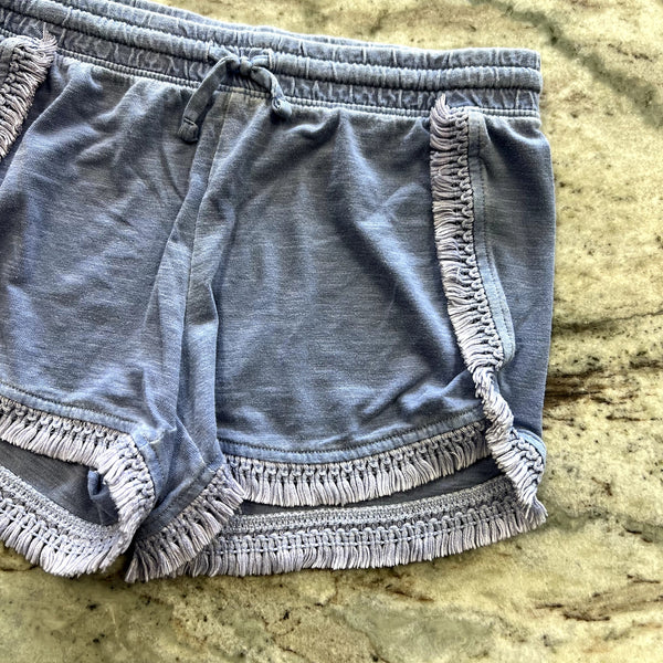 Girls Light Blue Fringe Cotton Shorts Size 7