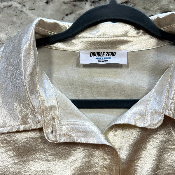 Double Zero Boutique Ivory Silk Button Down Blouse Size Medium