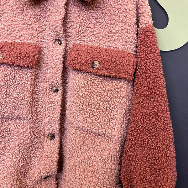 Blu Pepper Mauve Color Block Sherpa Button Front Coat Large