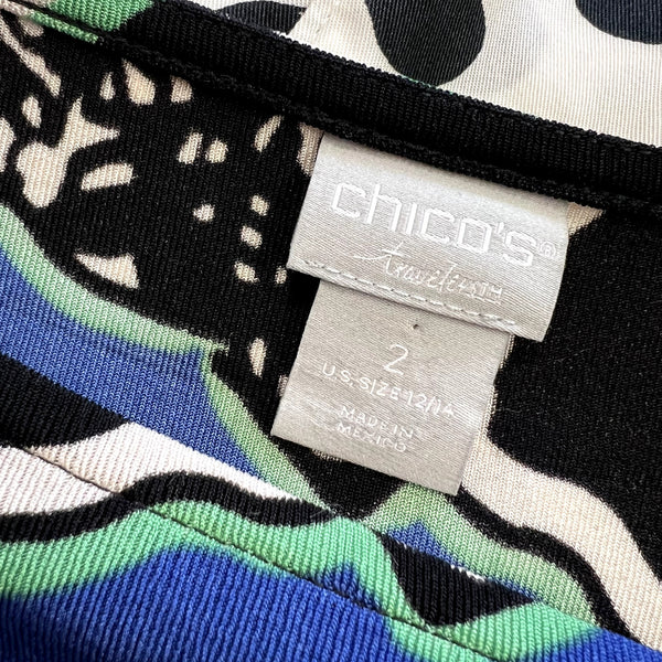 Chico's Travelers Collection Blue + Green Floral Blouse Size 12/14