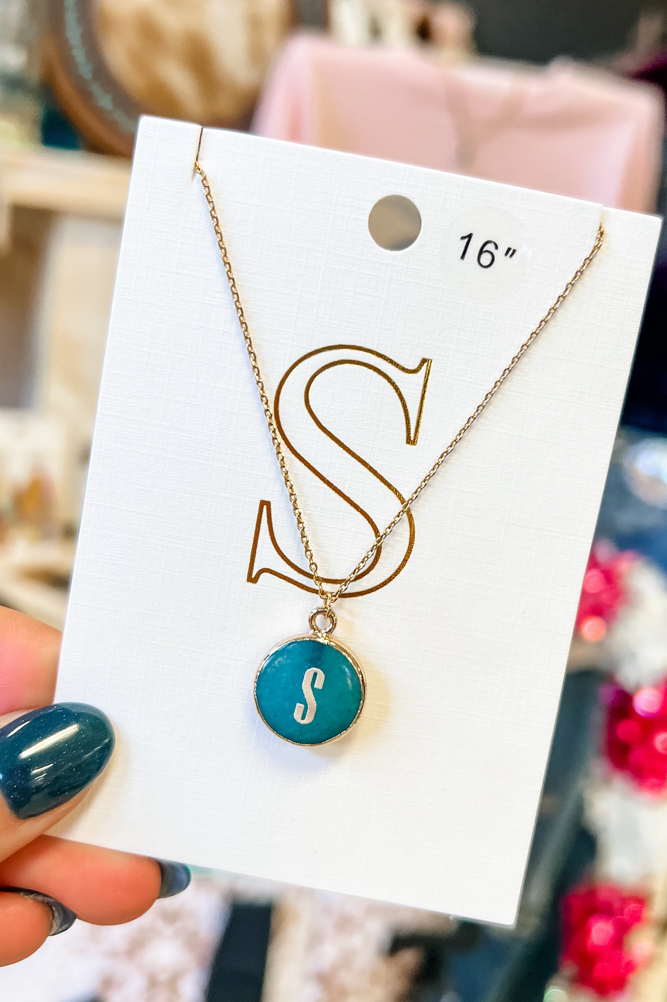 Turquoise + Gold Initial Circle Necklace