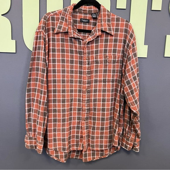 Van Heusen Burnt Orange Plaid Flannel Button Down Size 16