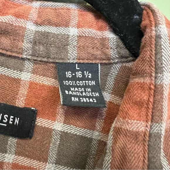 Van Heusen Burnt Orange Plaid Flannel Button Down Size 16