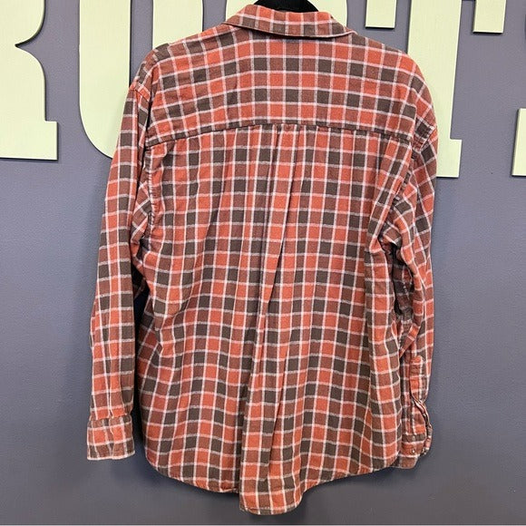 Van Heusen Burnt Orange Plaid Flannel Button Down Size 16