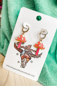 Pink + Orange Whimsical Mushroom Earrings