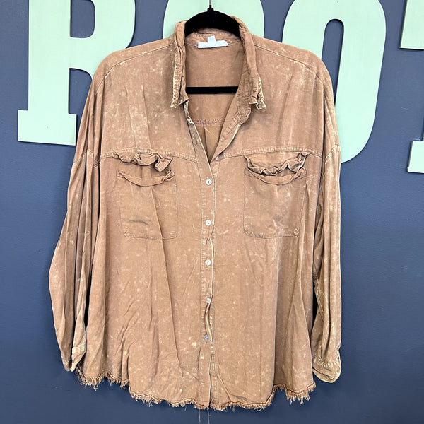 Sewn & Seen Burnt Orange Button Down Blouse Size Medium