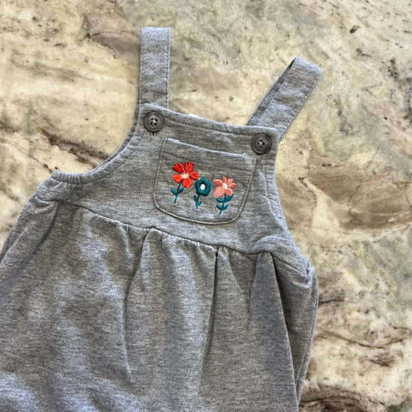 Starting Out Infant Gray Floral Embroidered Sleeveless Jumpsuit Size 6 Mo.