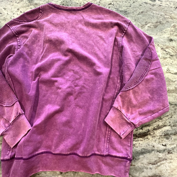Women's Boho Garment Dyed Purple Mixed Pattern Oversized Pullover Size M/L