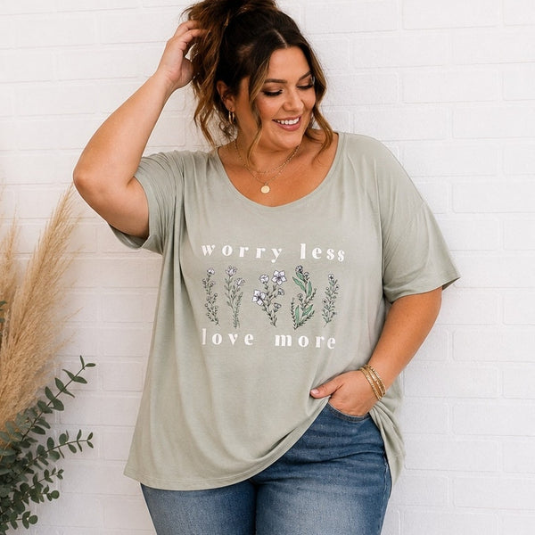 NWT Worry Less Love More Sage Graphic Tee Size 4XL